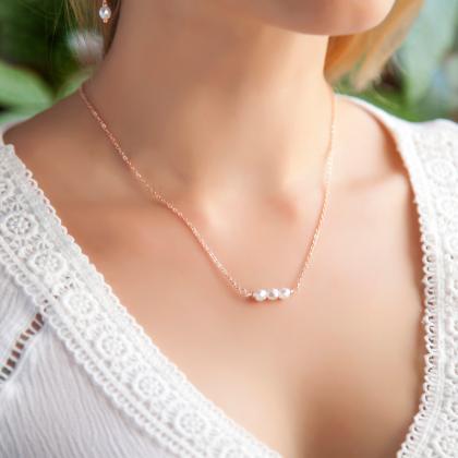 Dainty Pearl Necklace Bridal Jewelr..