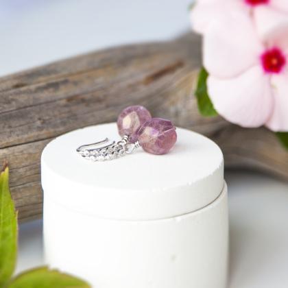 Frosted Lilac Glass Silver Earrings