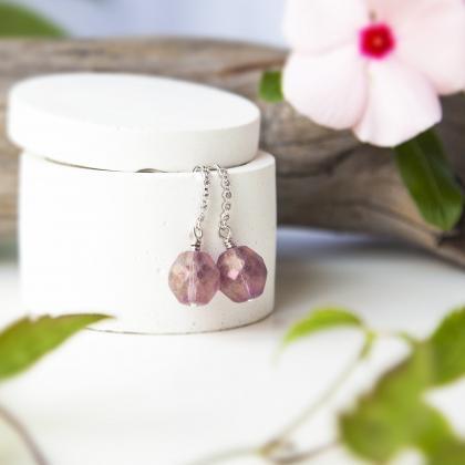 Frosted Lilac Glass Silver Earrings