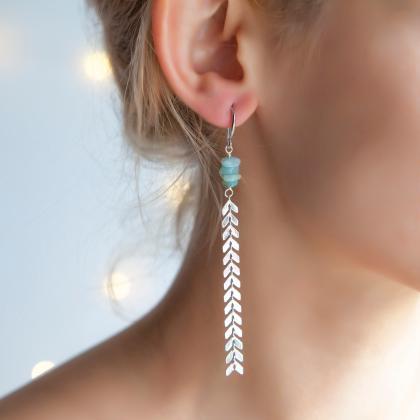 Amazonite Earrings, Very Long Earrings Silver,..
