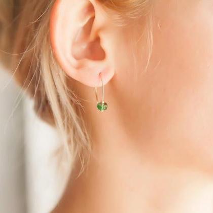 Tiny Modern Threader Emerald Earrings, May..
