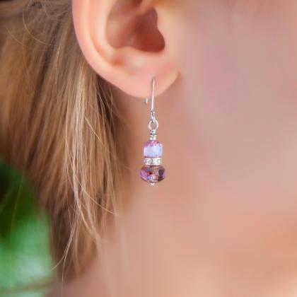Opalescent Lilac Bridal Glass Earrings