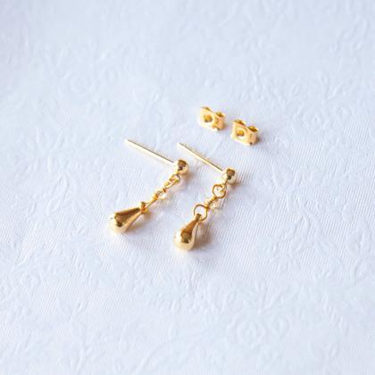 Tiny Minimalist Gold Drop Earrings