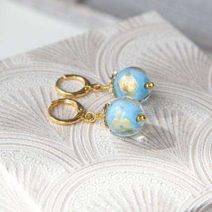 Handmade Blue Glass Ball Earrings