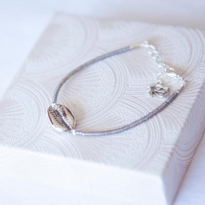 Silver Cowrie Shell Beaded Bracelet