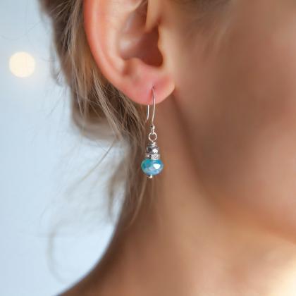 Small Sparkly Silver Blue Earrings