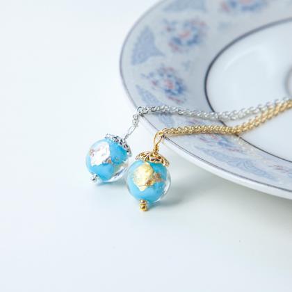 Blue Glass Ball Pendant Necklace