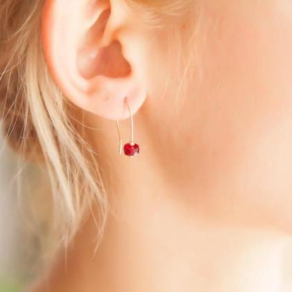 Tiny Ruby Earrings, Gold Ruby Earrings, Ruby..