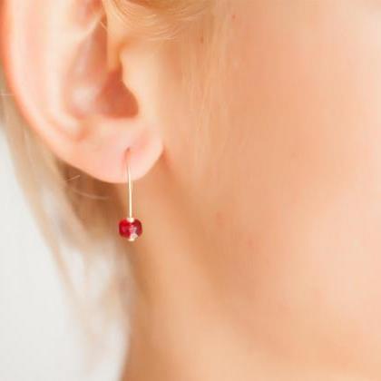 Tiny Ruby Earrings, Gold Ruby Earrings, Ruby..