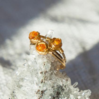 Raw Citrine Ring, Textured Gold Filled Yellow..