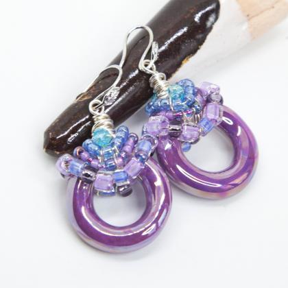 Purple Ceramic Hoop Bohemian Earrings
