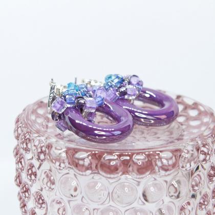 Purple Ceramic Hoop Bohemian Earrings