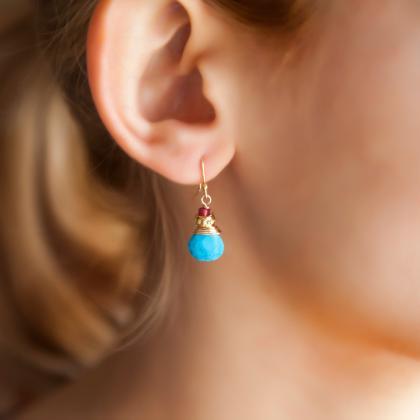 Turquoise Earrings, Tiny Gold Earrings From Real..