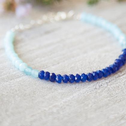 Beaded Blue Gemstone Jade Bracelet