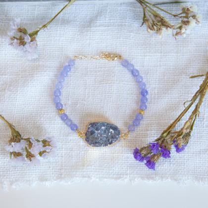 Druzy Agate Violet Beaded Bracelet