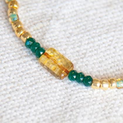 Green And Gold Glass Bracelet