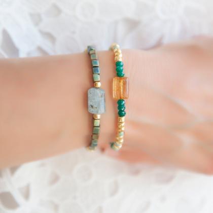 Green And Gold Glass Bracelet