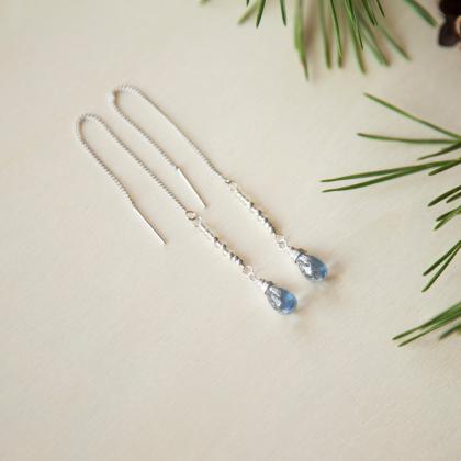 Frosted Blue Glass Threader Earrings