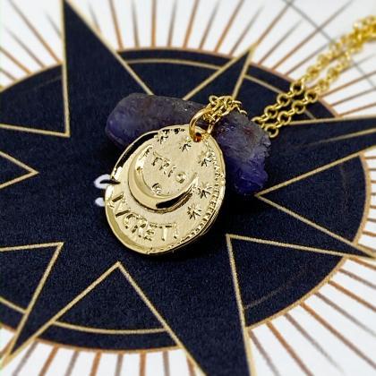 Crescent Moon Coin Medallion Necklace