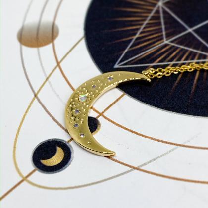 Opal Moon Gold Necklace, Crescent Moon Celestial..