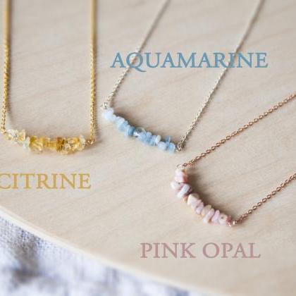 Raw Aquamarine Necklace, Raw Stone Bar Necklace,..
