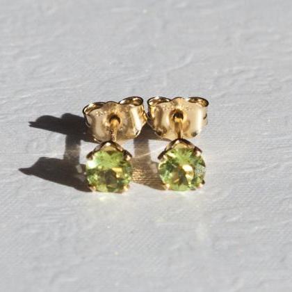 Faceted Peridot Stud Earrings Gold Filled, August..