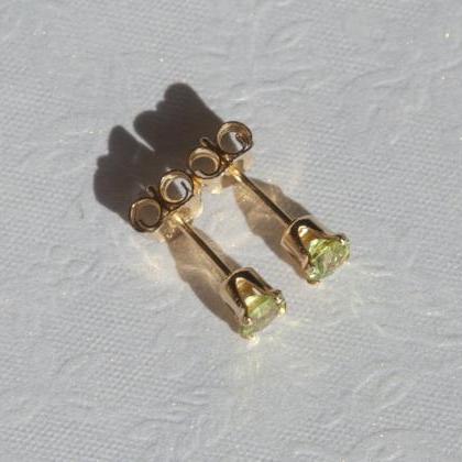 Faceted Peridot Stud Earrings Gold Filled, August..
