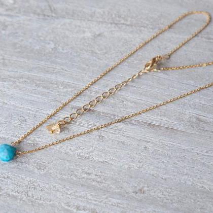 Turquoise Faceted Teardrop Gold Necklace
