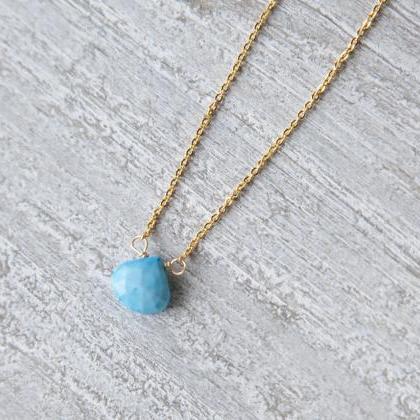 Turquoise Faceted Teardrop Gold Necklace