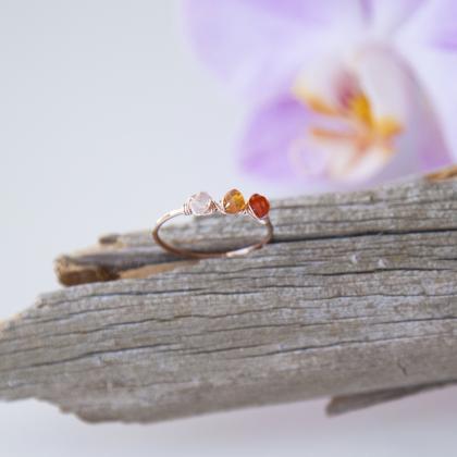 Triple Opal Rose Gold Ring, Natural Fire Opal..