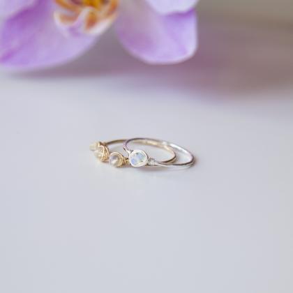 White Opal Ring, October Birthstone Ring, Hammered..
