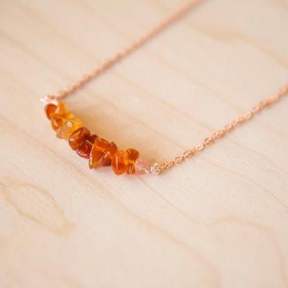 Fire Agate Necklace, Orange Gemstone Bar Necklace,..