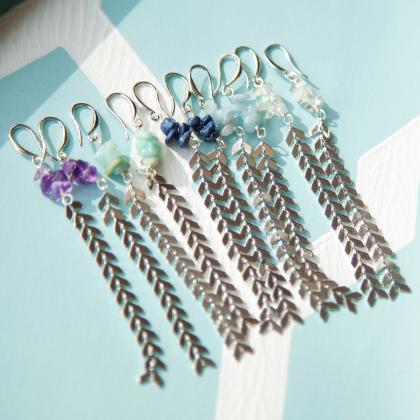 Lapis Lazuli Long Silver Earrings