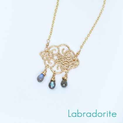 Labradorite Rain Cloud Necklace Gold