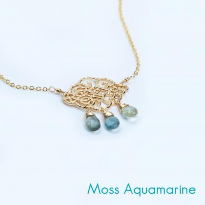 Moss Aquamarine Cloud Necklace, Rain Cloud..