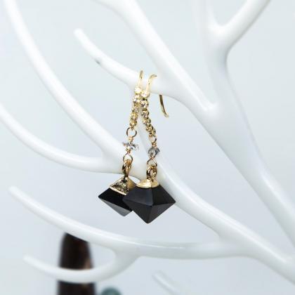 Black Onyx Gemstone Gold Earrings