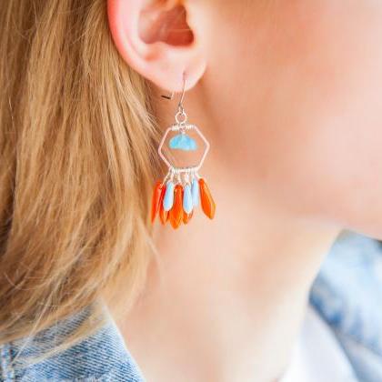 Blue And Orange Boho Earrings