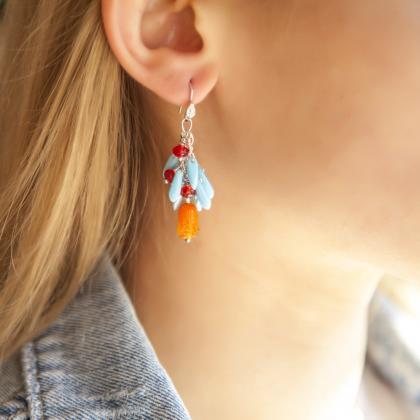 Red Blue And Orange Earrings