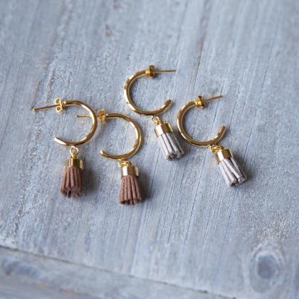 Small Tassel Earrings, Gold Hoop Earrings, Cute..