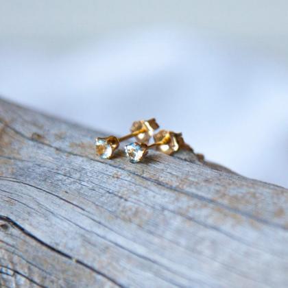Aquamarine Gold Filled Stud Earrings, March..