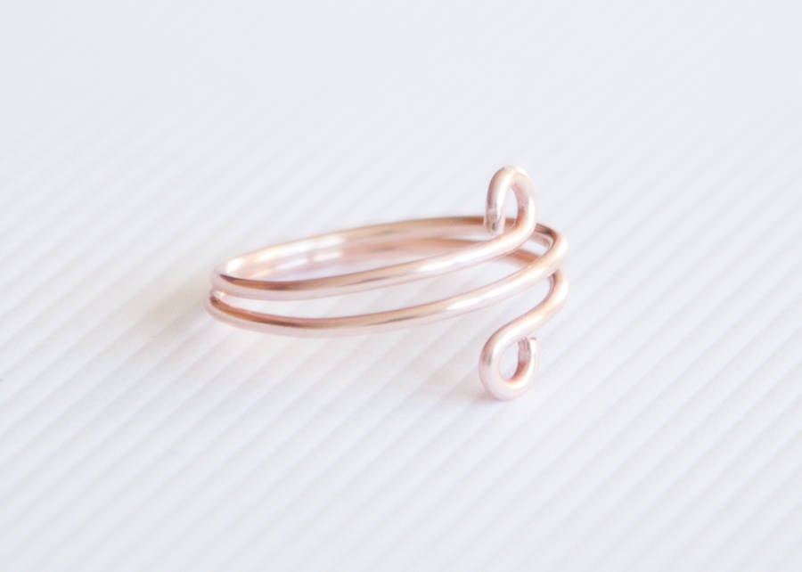 Wire Rose Gold Ring, Boho Stacking Ring, Adjustable Ring For Women, Rose Gold Twist Ring