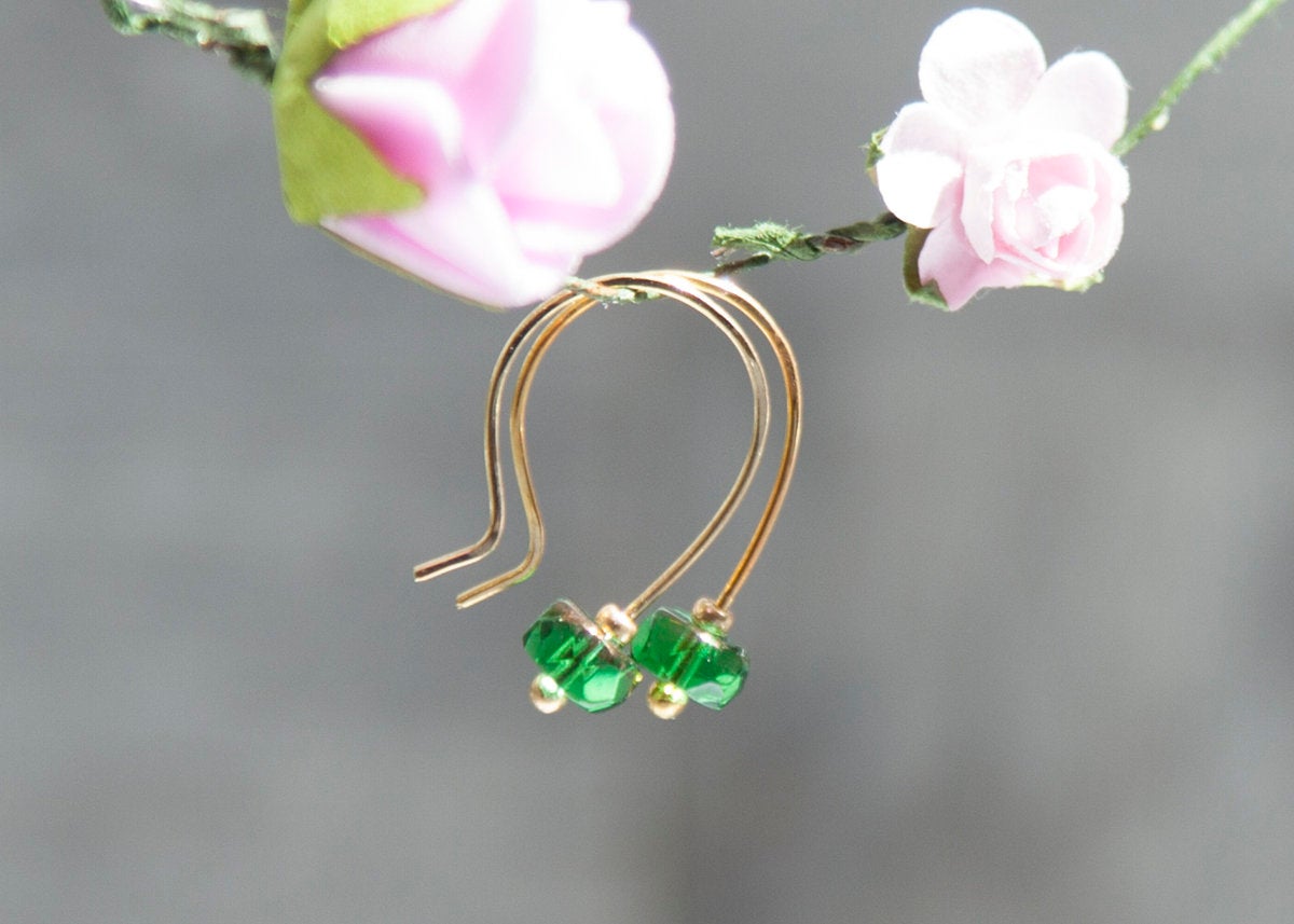 Tiny Modern Threader Emerald Earrings, May Birthstone Earrings, Simple Earrings For Everyday