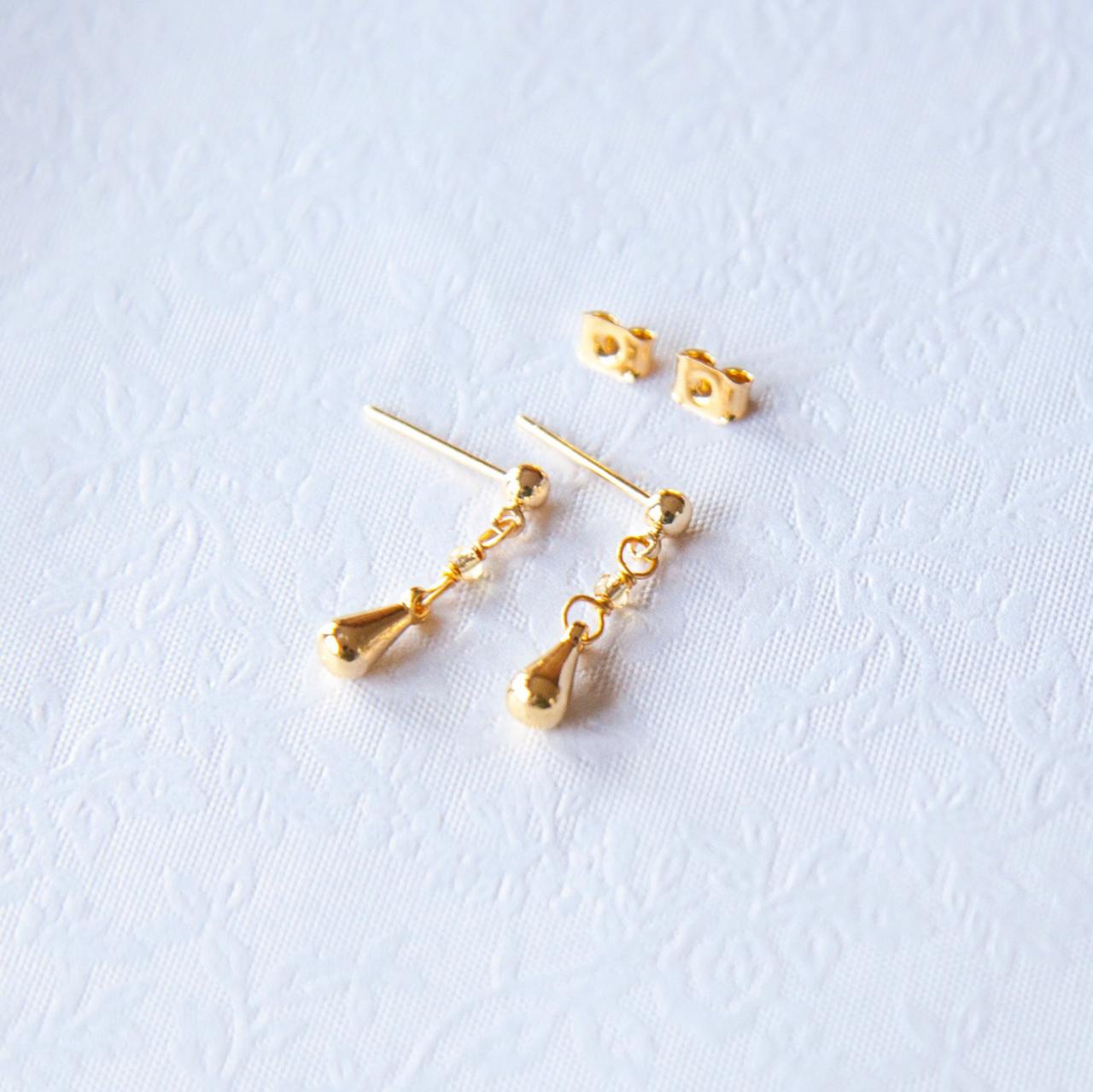 Tiny Minimalist Gold Drop Earrings