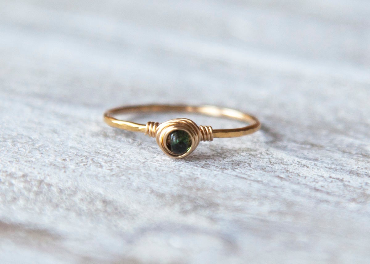 Emerald Ring, Gold Filled Emerald Ring, Natural Emerald Ring, Hammered Ring, Textured Ring, Emerald Jewelry, Boho Ring, Tiny Emerald Ring