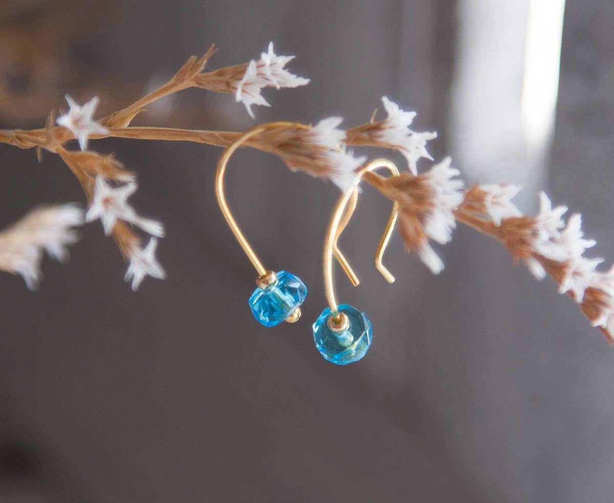 Tiny Aquamarine Ear Threader Earrings, March Birthstone Earrings, Gift For Women, Gifts Under 25