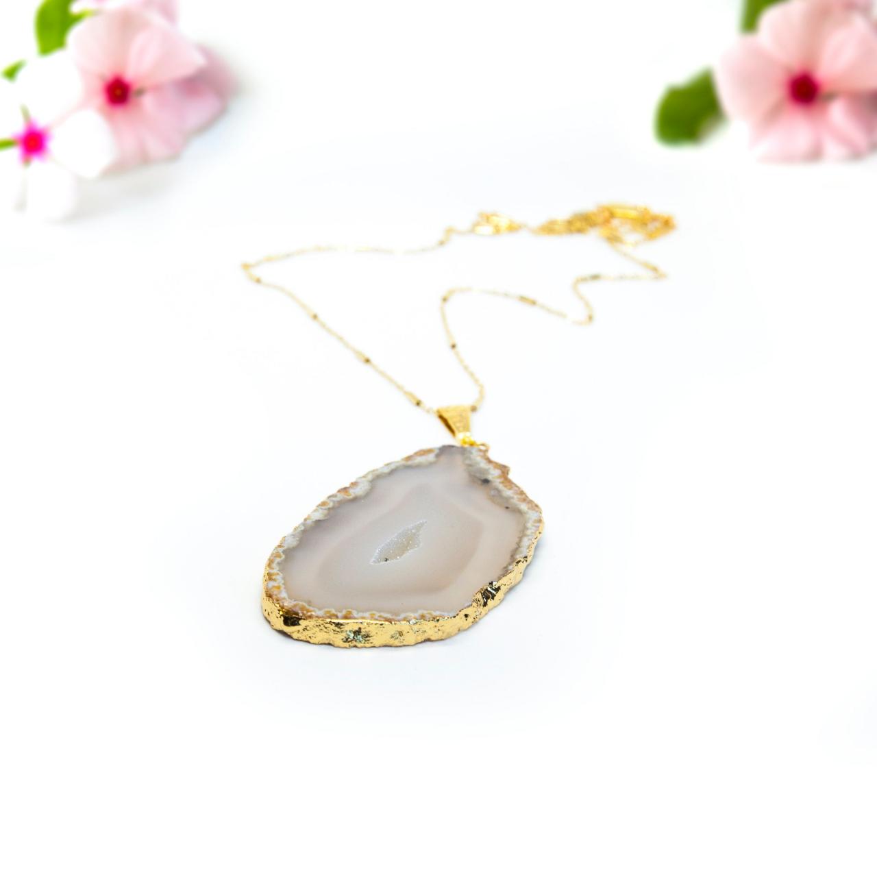 Large Natural Druzy Agate Necklace