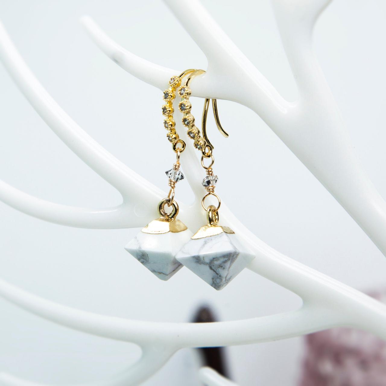 White Turquoise Gold Earrings