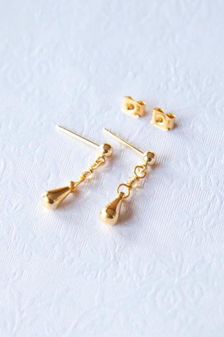 Tiny Minimalist Gold Drop Earrings