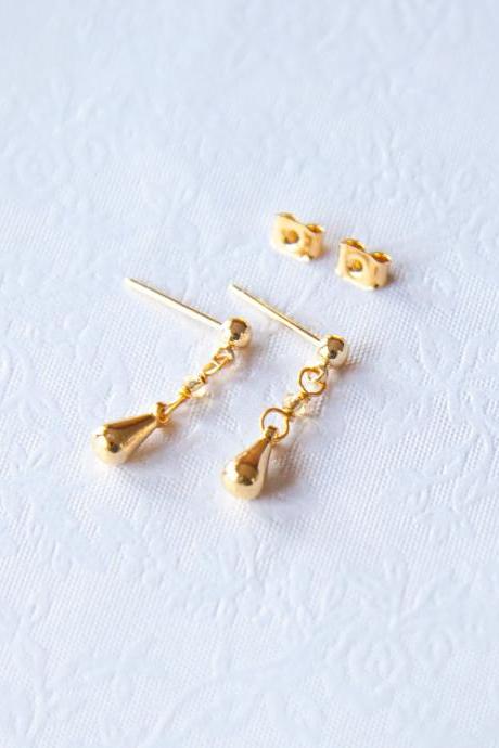 Tiny Minimalist Gold Drop Earrings