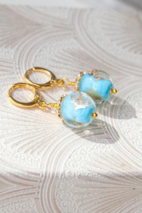 Handmade Blue Glass Ball Earrings
